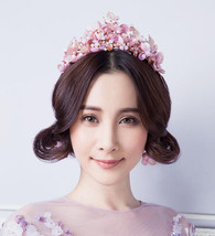 Handmade Romantic Princess Wedding Hairband Pink Blossom Flower Crown Pageant Pr - £62.13 GBP