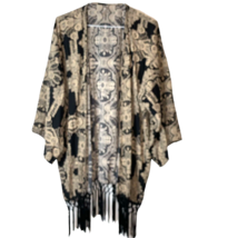 Yahada Mexican Open Cardigan Kimono Wrap Womens L Geometric Print Career... - £10.69 GBP