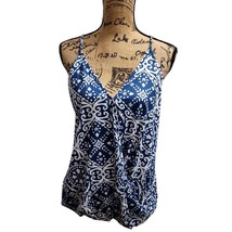 Aokosor Blue and White Floral Print V-Neck Camisole Tank Top - £11.77 GBP