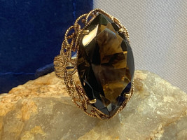 Vtg 10K Yellow Gold Ring 10.48g Fine Jewelry Sz 8.75 Smoky Amber Color S... - £474.77 GBP