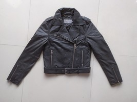 CALVIN KLEIN Women Leather Biker Jacket $450 FREE WORLDWIDE SHIPPING - £311.40 GBP