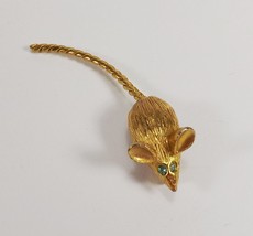 Adorable Vintage Mouse Pin Blue Rhinestone Eyes Braided Moveable Tail - $5.18