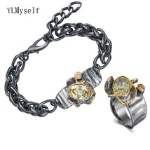20+4cm Keel Chain Bracelet Ring Sets Big Link Olivine CZ stones Cool 2 pcs Jewel - £42.81 GBP