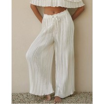 By Anthropologie High-Waisted Plissé Wide-Leg Pants | sz XL White NWT $98 - $44.88