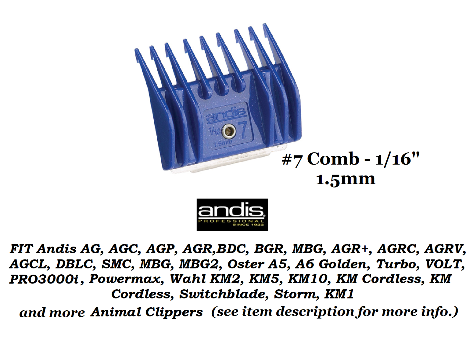 ANDIS UNIVERSAL ATTACHMENT GUIDE 1/16" 1.5mm #7 COMB*Fit AGC,SMC,AG,Pulse ZR,MBG
