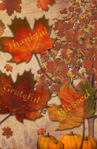 Thankful Grateful Blessed Fall Leaves Garden Flag Emotes Double Sided Pumpkins - £10.82 GBP
