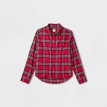Men&#39;S Long Sleeve Adaptive Button-Down Shirt - Berry Red/Plaid L - £16.60 GBP