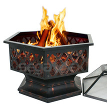 Hex Fire Pit Wood Coal Outdoor Fireplace Cooking Grate Patio Bbq Grill - £87.90 GBP
