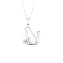 S925 Sterling Silver 0.05Ct TDW Diamond Cat Solitaire Necklace - £86.49 GBP