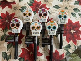 Halloween Solar Pathway Stake Lights Skull Day of The Dead Floral 6 Pack... - $19.28