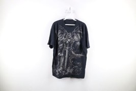 Vtg Y2K Streetwear Mens L Faded All Over Print Skeleton Sword MMA T-Shirt Black - £39.40 GBP