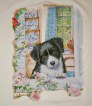Border Collie Puppy Looking Out Window Graphic T-Shirt Size Large NWT - $19.99