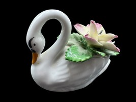 Vintage Amanda Porcelain Swan Figurine Bone China Flower Floral By Amand... - $16.00