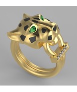 14k Yellow Gold over Gorgeous panther tiger ring, Animal ring Panther fa... - £143.22 GBP