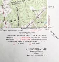 Map Kingsbury Maine 1948 Topographic Geological Survey 1:62500 22 x 18&quot; TOPO3 - £35.83 GBP