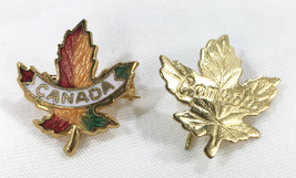 Vintage CANADA Maple Leaf Enamel Pin LOT Of 2 Metal Tie Tack Hat Lapel Souvenir - £7.95 GBP