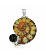 Sterling Silver Ammonite, Citrine and Trilobite jewelry Pendant/ Halloween - £40.48 GBP