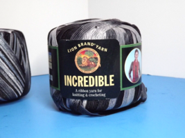 3 Balls Lion Brand Incredible Ribbon Yarn Color 204 Accent On Black 2 Ne... - $26.72