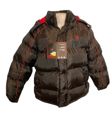 NWT Men&#39;s Swiss Cross Fleece Lined Hooded Puffer Jacket Black/Red Size L - $43.69