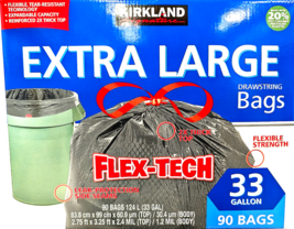 Kirkland Signature Flex-Tech Extra Large Drawstring Bags 33 Gal 90 Bags - €32,50 EUR Kirkland Signature Flex-Tech Extra Large Drawstring Bags 33 Gal 90 Bags - €32,50 EUR