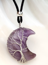 Amethyst Moon Pendant Necklace Crescent Wire Wrapped Tree Witchy Jewellery &amp; Bag - £10.08 GBP