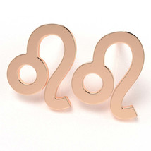 Leo Zodiac Sign Earrings In Solid 14K Rose Gold - £158.60 GBP