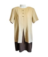 Vintage 80s Beige Brown Blouson Sheath Dress Button Detail Sz L L&amp;M Coll... - $25.30