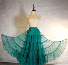 Emerald Green Sparkle Tulle Skirt Women Plus Size Tiered Long Tulle Skirt image 2