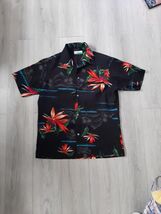 Vtg 60s 70s Penneys Hawaii Shirt Black Floral Hawaiian Mens Large - $69.28 CAD