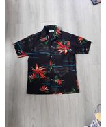 Vtg 60s 70s Penneys Hawaii Shirt Black Floral Hawaiian Mens Large - $69.28 CAD