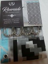 Riverside Thirteen Piece Shower Curtain Turquoise Black White - £13.56 GBP