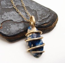 Rare Natural Lazulite Hand Forged Art Wrap Pendant Merlin&#39;s Gold #82 - €38,88 EUR