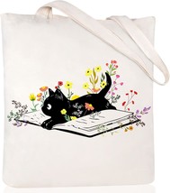 Canvas Tote Bag for Women Aesthetic Cute Cat Shopping Grocery Reusable Bags with - £18.55 GBP