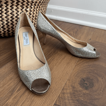 Jimmy Choo Glitter Fabric Isabel Peep Toe Pumps Heels 39.5 - $108.00