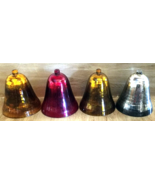 Christmas  PLASTIC BELL Ornaments Silver Gold &amp; Red Prism Pattern Lot Of 4  - $168.29 MXN