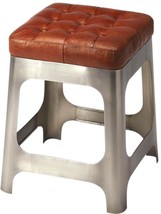 Stool Rustic Backless Distressed Brown Leather Wood Iron - £592.55 GBP