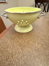 Colander Coated Enamel Pedasal Yellow Mini Approx 6” Handles - $12.86