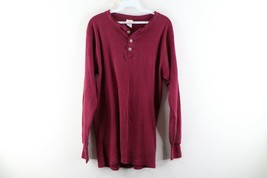 Vintage 90s Streetwear Grunge Mens Large Faded Ribbed Knit Henley T-Shirt Maroon - £31.10 GBP