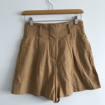 Zara Linen Shorts S Brown High Rise Tailor Pleated Front Zip Back Picket... - $21.11