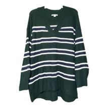 American Eagle Womens Green White Blue Striped Soft V-Neck Sweater Size Large - £7.38 GBP