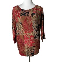 Chaps Womens Floral Pattern Blouse Red Black Paisley Top Thin Knit Size XL - $19.79