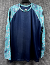 Mountain &amp; Isles Women LG Swim Athletic Top Blue Body Paisley Sleeves UV Protect - $18.66