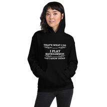 Backgammon Player Gifts | I Play Backgammon &amp; I Know Things Unisex Hoodie Black - £25.22 GBP+