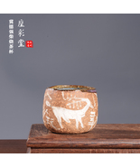 Handmade Ceramic Teacup Jun Glaze Rustic Deer Pattern Unique Pottery Tea... - €772,86 EUR
