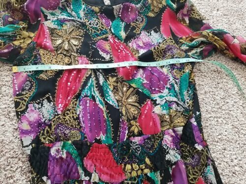 Vtg Diane Freis Maxi Silk Dress Size 10? Elastic Waist Bead Seq Lined Slit Skirt Item image 9