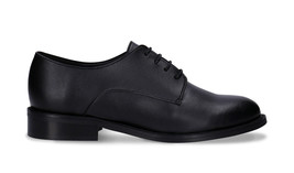 Women&#39;s vegan shoes derby elegant flats made with black apple skin plain toe - $142.73