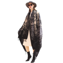 Anyyou Scarf 100% Merino Wool Black Grey Floral Silk Satin Large Winter Pashmina - £67.95 GBP