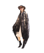 Anyyou Scarf 100% Merino Wool Black Grey Floral Silk Satin Large Winter ... - $118.30 CAD