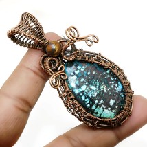 Tibetan Turquoise Gemstone Copper Wire Wrapped Pendant Handcrafted 2.90&quot; SA 1552 - £3.98 GBP