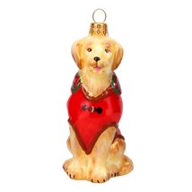 Joy to the World Golden Retriever in Coat Polish Glass Christmas Tree Or... - $65.98